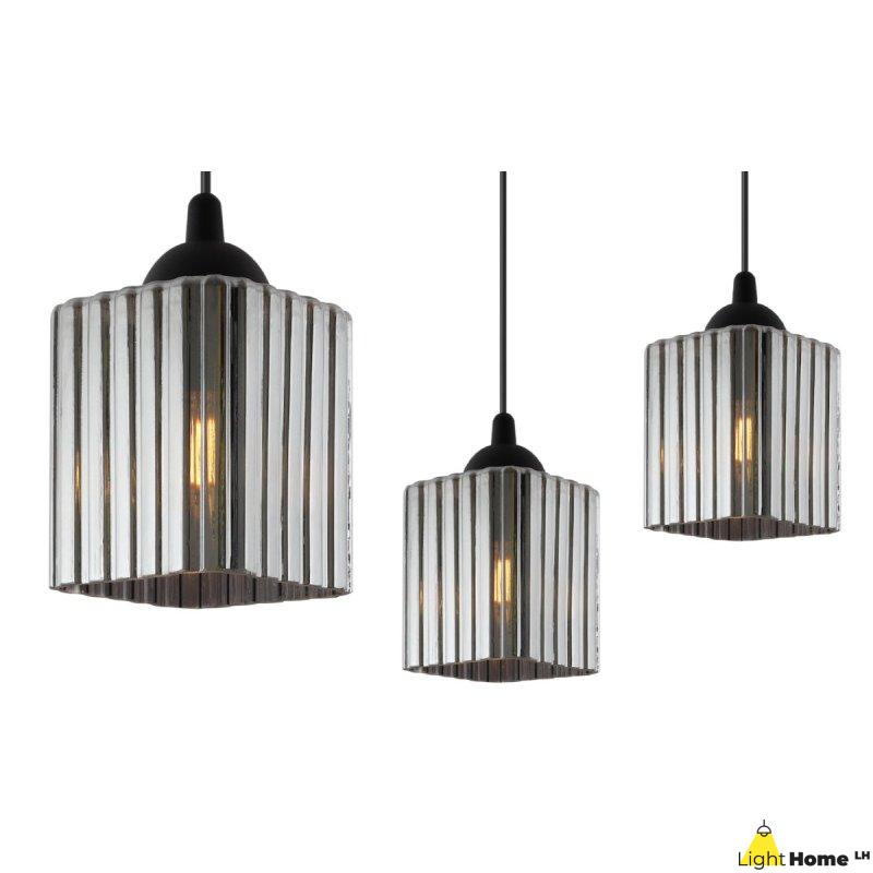 Lampa wisząca sufitowa żyrandol grafitowy RIFFLE szklany ryflowany do salonu kuchni