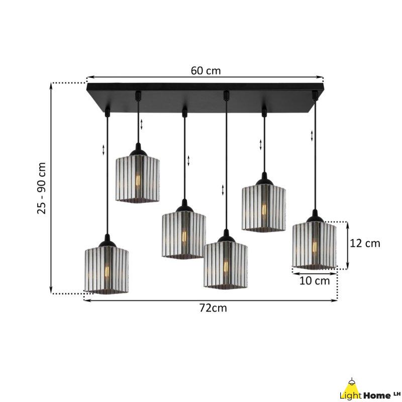 Lampa wisząca sufitowa żyrandol grafitowy RIFFLE szklany ryflowany do salonu kuchni
