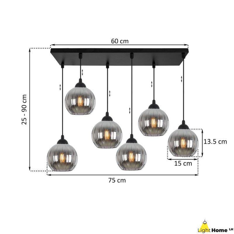 Lampa wisząca sufitowa żyrandol grafitowy COSTA szklany kula nad stół i wyspę E27