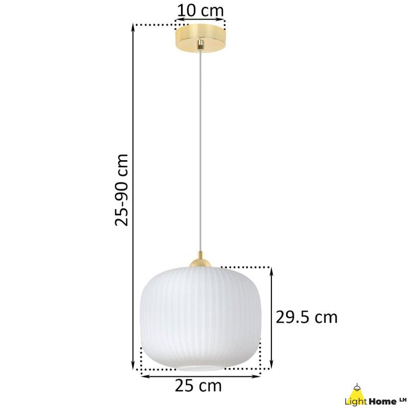 Lampa wisząca sufitowa żyrandol złoty RIFFLE pojedynczy biały szklany ryflowany glamour
