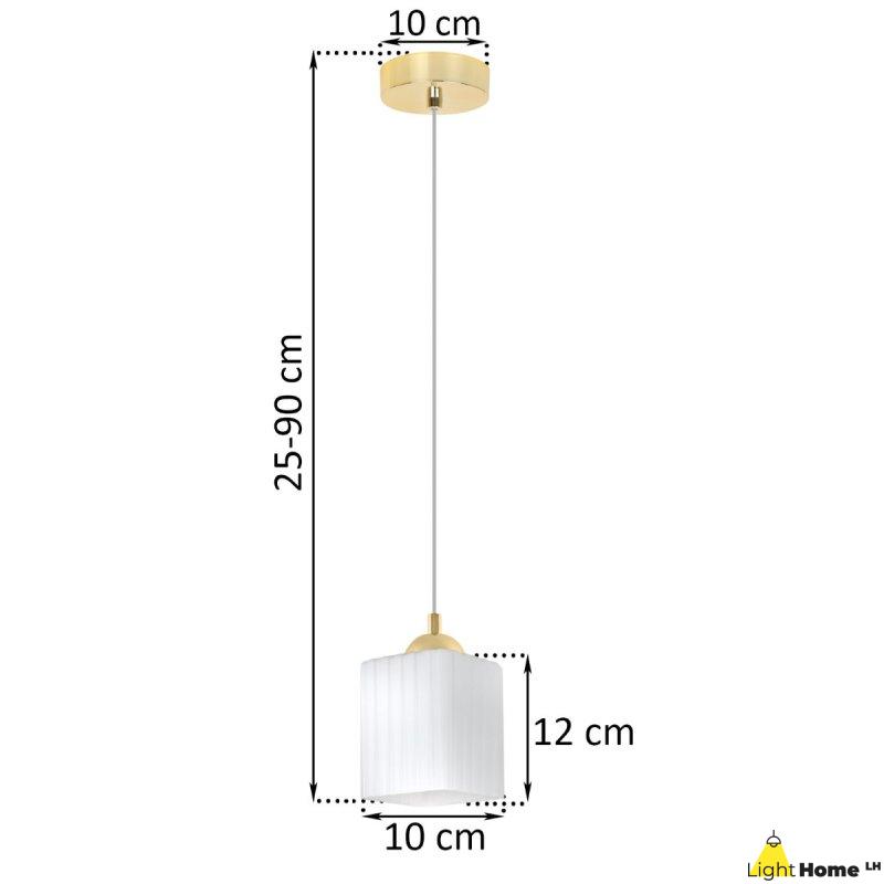 Lampa wisząca sufitowa żyrandol złoty RIFFLE pojedynczy biały szklany ryflowany do łazienki kuchni