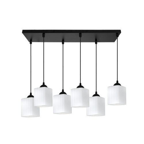 Lampa wisząca sufitowa żyrandol RIFFLE szklany ryflowany biały nowoczesny czarna listwa