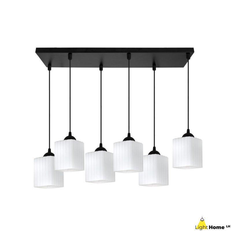 Lampa wisząca sufitowa żyrandol RIFFLE szklany ryflowany biały nowoczesny czarna listwa