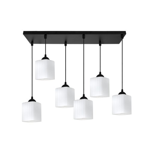 Lampa wisząca sufitowa żyrandol RIFFLE szklany ryflowany biały nowoczesny czarna listwa