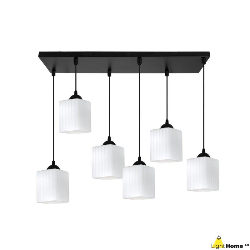 Lampa wisząca sufitowa żyrandol RIFFLE szklany ryflowany biały nowoczesny czarna listwa