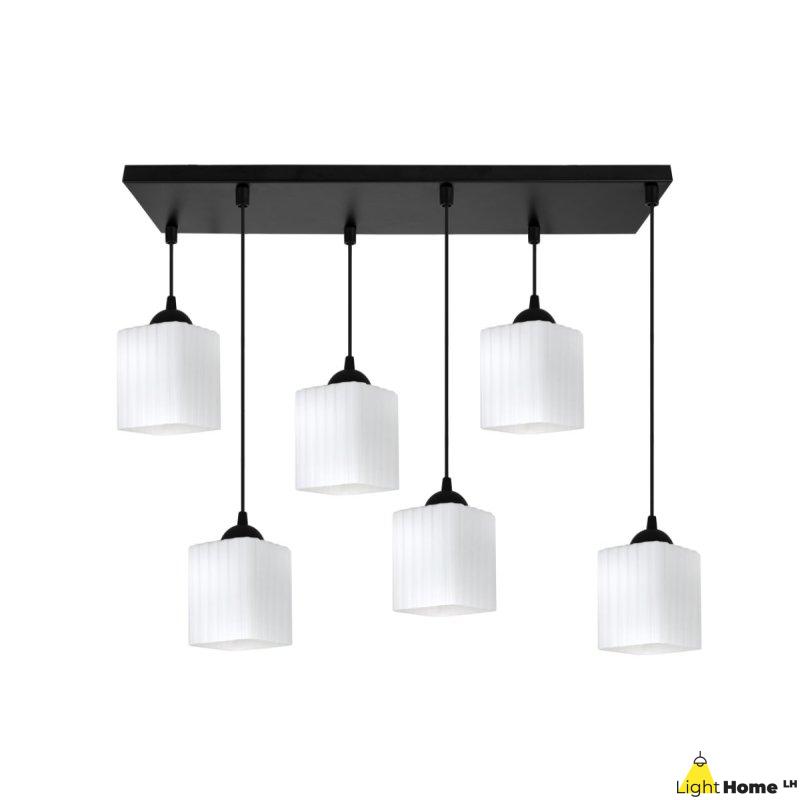 Lampa wisząca sufitowa żyrandol RIFFLE szklany ryflowany biały nowoczesny czarna listwa