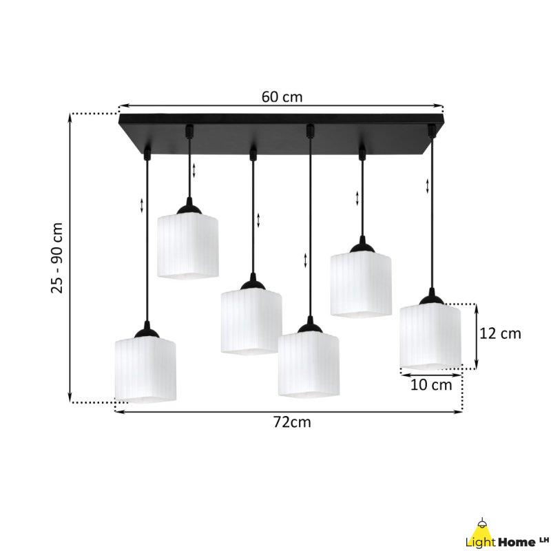 Lampa wisząca sufitowa żyrandol RIFFLE szklany ryflowany biały nowoczesny czarna listwa