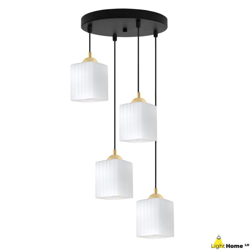 Lampa wisząca sufitowa żyrandol RIFFLE szklany biały nowoczesny czarna listwa 4 źródła