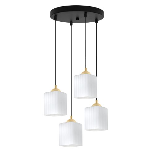 Lampa wisząca sufitowa żyrandol RIFFLE szklany biały nowoczesny czarna listwa 4 źródła