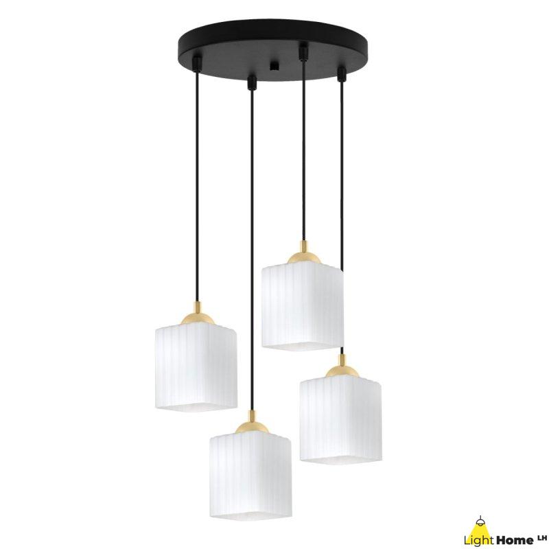 Lampa wisząca sufitowa żyrandol RIFFLE szklany biały nowoczesny czarna listwa 4 źródła