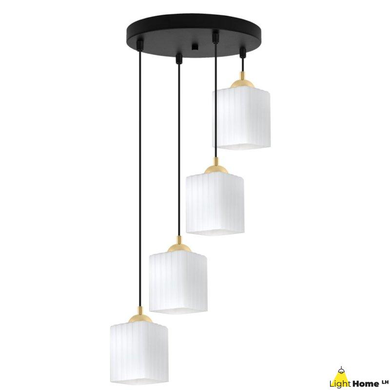 Lampa wisząca sufitowa żyrandol RIFFLE szklany biały nowoczesny czarna listwa 4 źródła