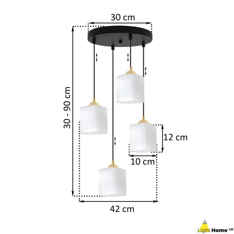 Lampa wisząca sufitowa żyrandol RIFFLE szklany biały nowoczesny czarna listwa 4 źródła