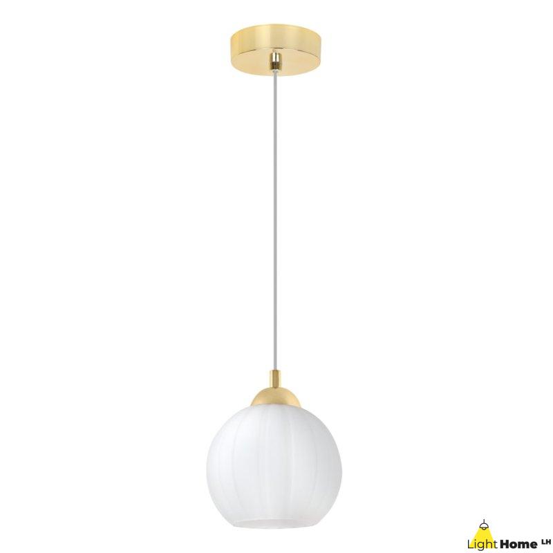 Lampa wisząca sufitowa żyrandol złoty COSTA pojedynczy biały szklany kula nad stół i wyspę E27