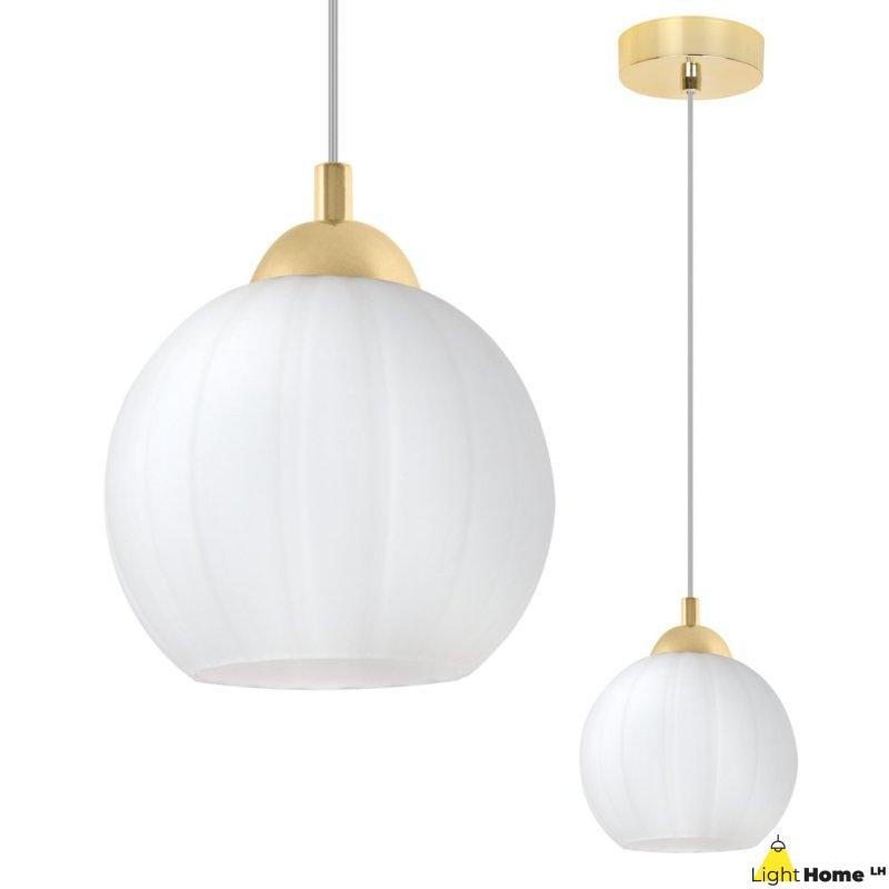 Lampa wisząca sufitowa żyrandol złoty COSTA pojedynczy biały szklany kula nad stół i wyspę E27