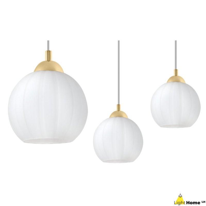 Lampa wisząca sufitowa żyrandol złoty COSTA pojedynczy biały szklany kula nad stół i wyspę E27