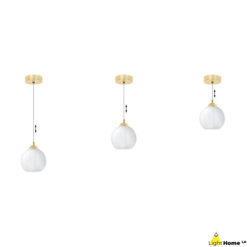 Lampa wisząca sufitowa żyrandol złoty COSTA pojedynczy biały szklany kula nad stół i wyspę E27