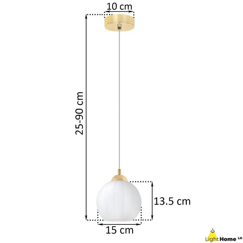Lampa wisząca sufitowa żyrandol złoty COSTA pojedynczy biały szklany kula nad stół i wyspę E27