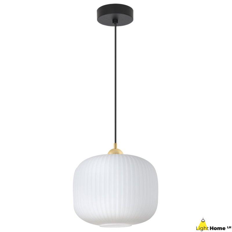 Lampa wisząca sufitowa żyrandol RIFFLE pojedynczy biały szklany ryflowany walec glamour
