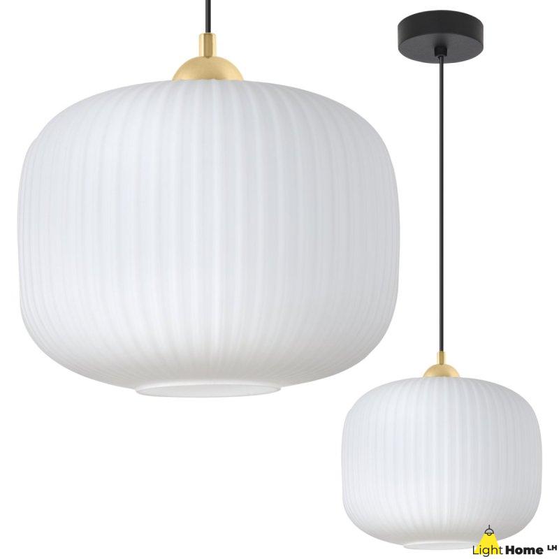 Lampa wisząca sufitowa żyrandol RIFFLE pojedynczy biały szklany ryflowany walec glamour