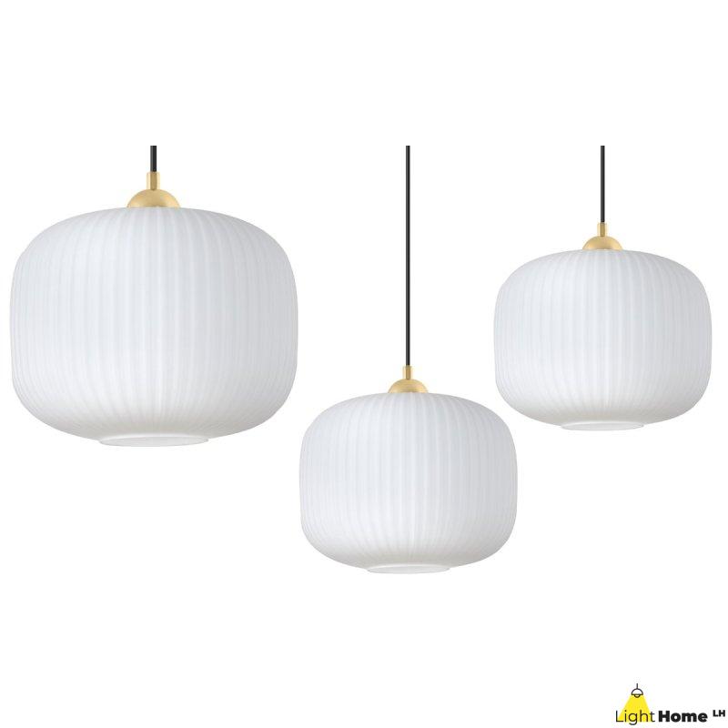 Lampa wisząca sufitowa żyrandol RIFFLE pojedynczy biały szklany ryflowany walec glamour
