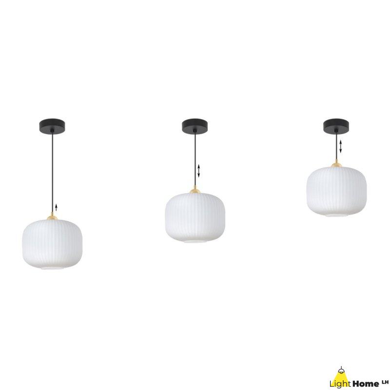 Lampa wisząca sufitowa żyrandol RIFFLE pojedynczy biały szklany ryflowany walec glamour