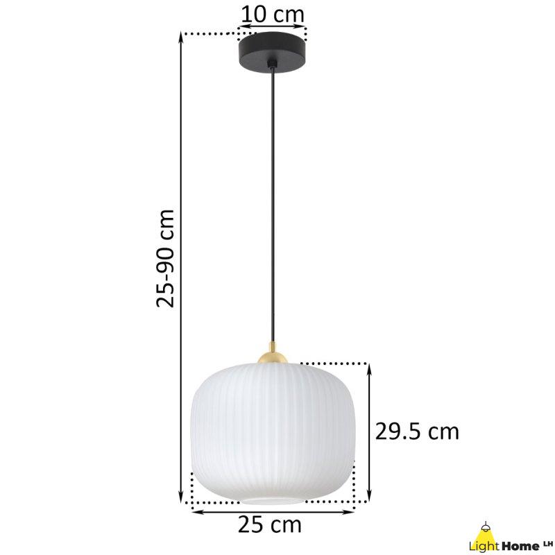 Lampa wisząca sufitowa żyrandol RIFFLE pojedynczy biały szklany ryflowany walec glamour