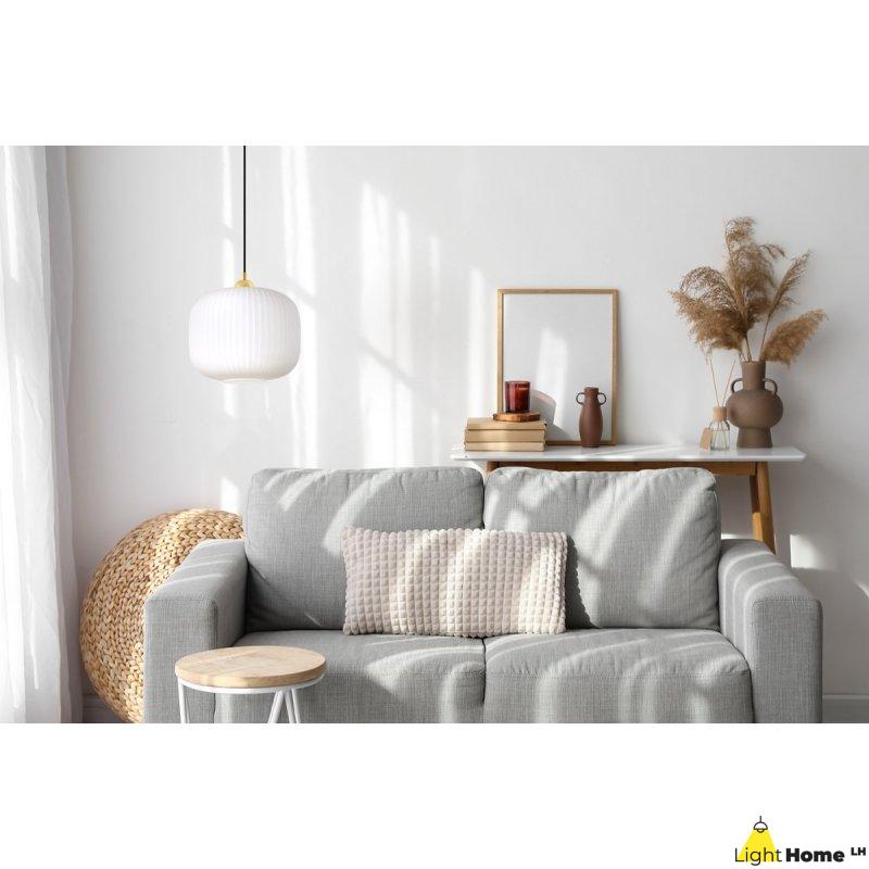 Lampa wisząca sufitowa żyrandol RIFFLE pojedynczy biały szklany ryflowany walec glamour
