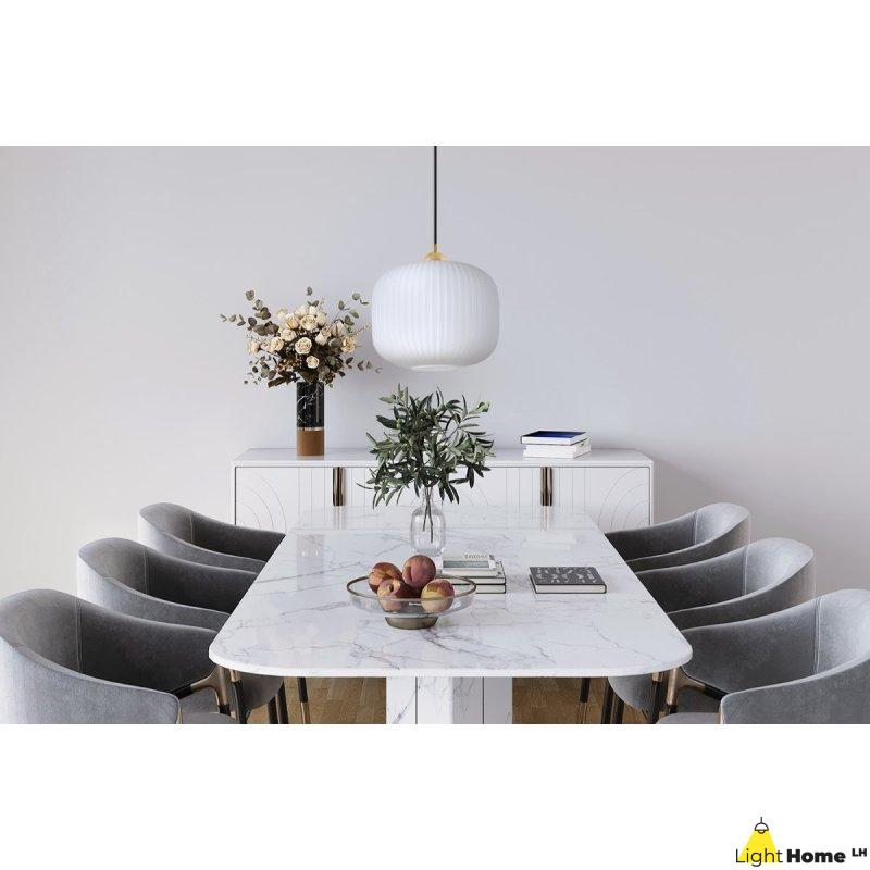 Lampa wisząca sufitowa żyrandol RIFFLE pojedynczy biały szklany ryflowany walec glamour