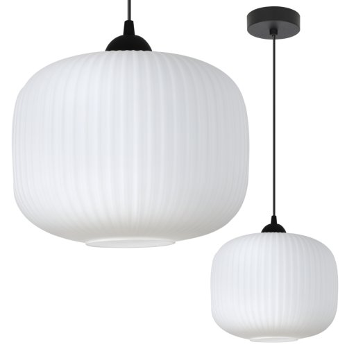 Lampa wisząca sufitowa żyrandol RIFFLE pojedynczy biały szklany ryflowany do jadalni kuchni salonu