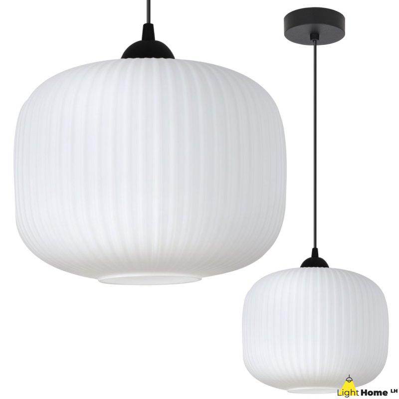 Lampa wisząca sufitowa żyrandol RIFFLE pojedynczy biały szklany ryflowany do jadalni kuchni salonu