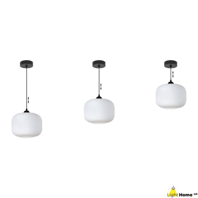 Lampa wisząca sufitowa żyrandol RIFFLE pojedynczy biały szklany ryflowany do jadalni kuchni salonu