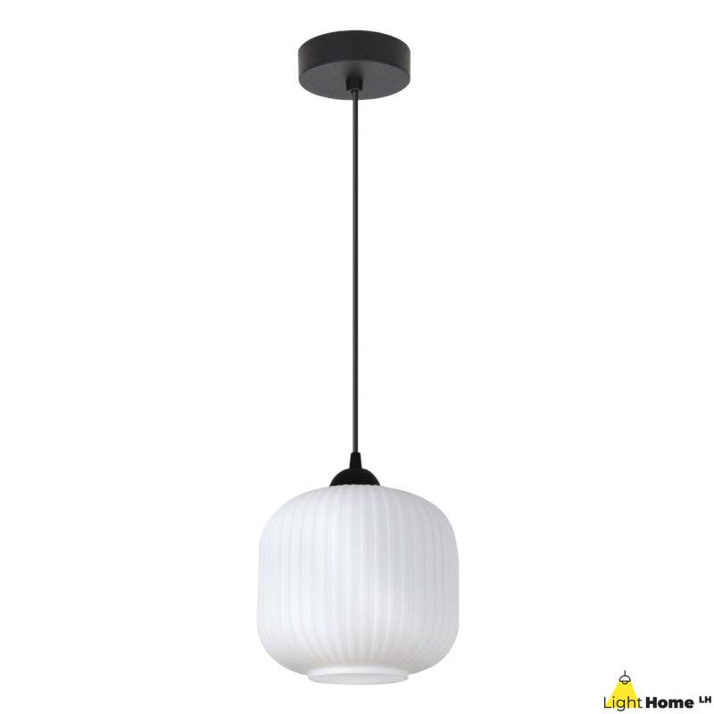 Lampa wisząca sufitowa żyrandol RIFFLE pojedynczy biały szklany ryflowany do salonu kuchni E27