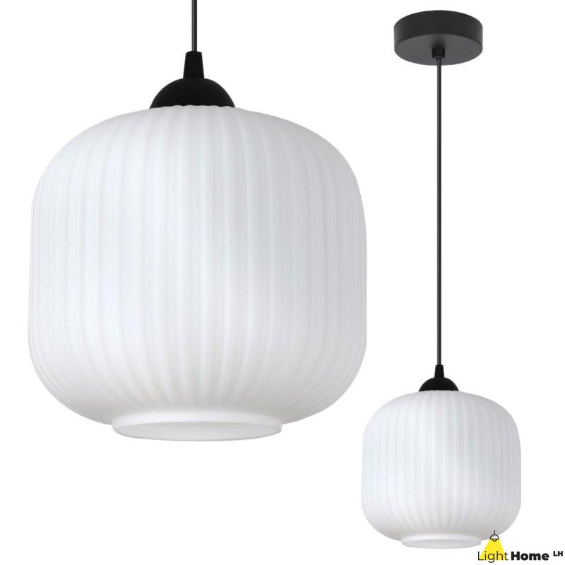 Lampa wisząca sufitowa żyrandol RIFFLE pojedynczy biały szklany ryflowany do salonu kuchni E27