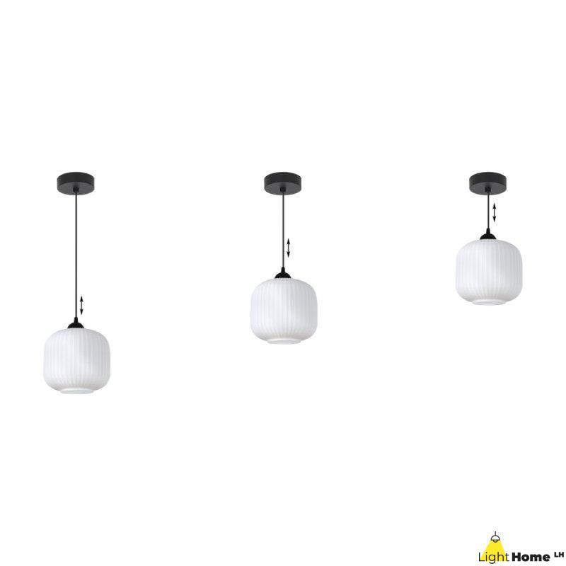 Lampa wisząca sufitowa żyrandol RIFFLE pojedynczy biały szklany ryflowany do salonu kuchni E27