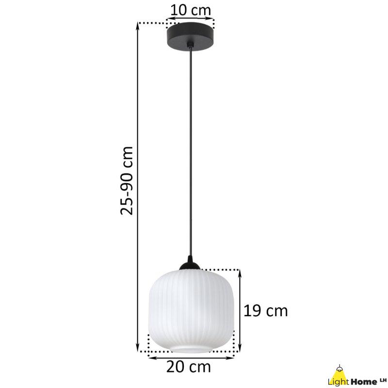 Lampa wisząca sufitowa żyrandol RIFFLE pojedynczy biały szklany ryflowany do salonu kuchni E27