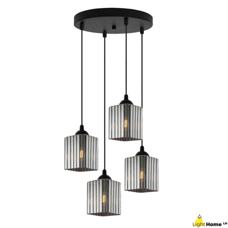 Lampa wisząca sufitowa żyrandol grafitowy RIFFLE szklany ryflowany listwa do salonu jadalni