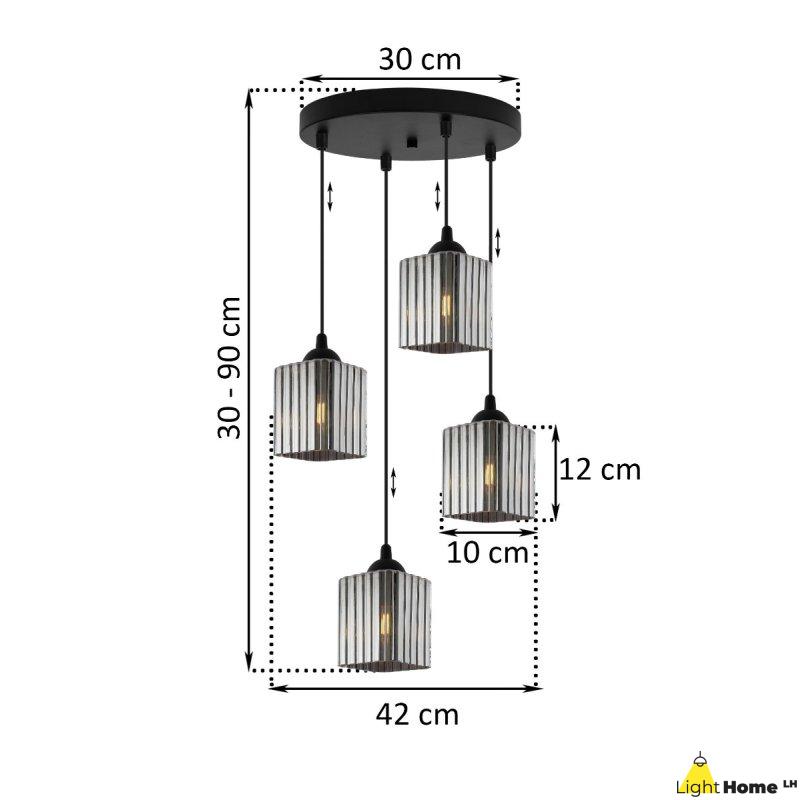 Lampa wisząca sufitowa żyrandol grafitowy RIFFLE szklany ryflowany listwa do salonu jadalni