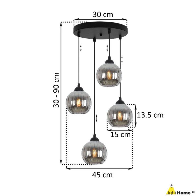 Lampa wisząca sufitowa żyrandol grafitowy COSTA szklany kula glamour nad stół i wyspę E27