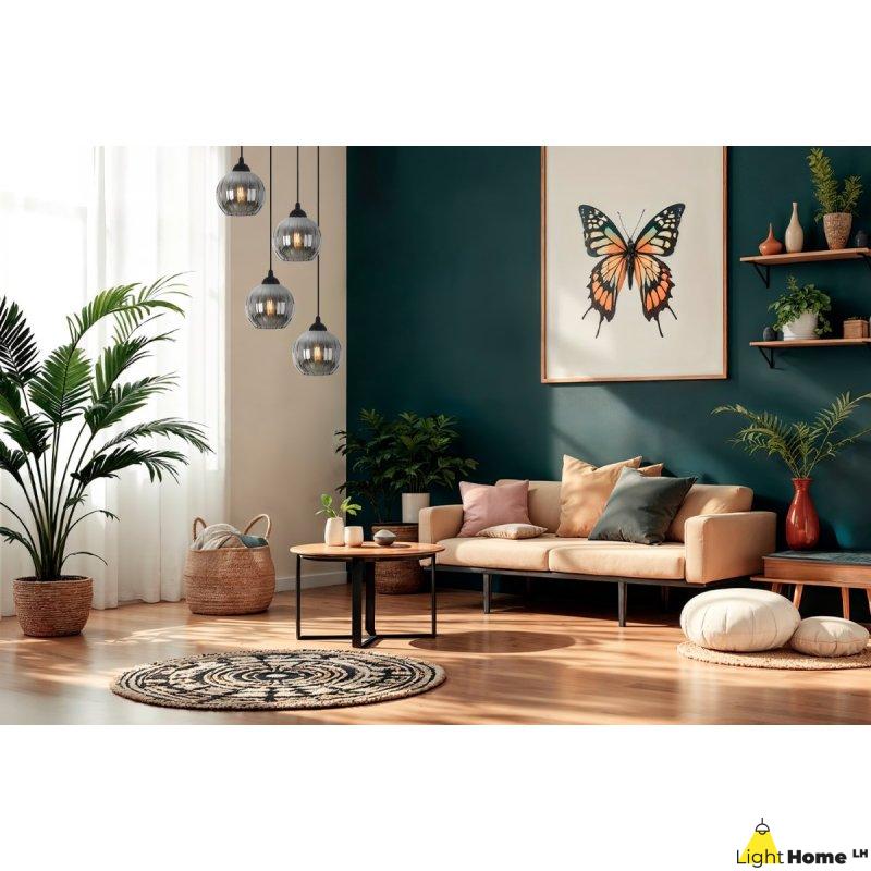 Lampa wisząca sufitowa żyrandol grafitowy COSTA szklany kula glamour nad stół i wyspę E27