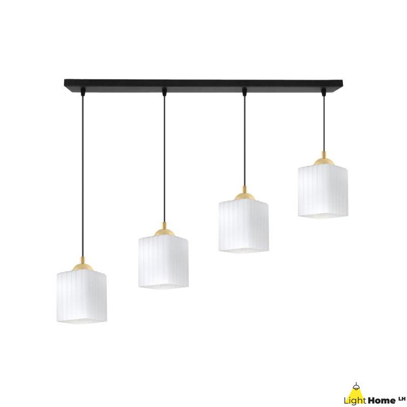 Lampa wisząca sufitowa żyrandol czarno-złoty RIFFLE szklany ryflowany do jadalni kuchni salonu