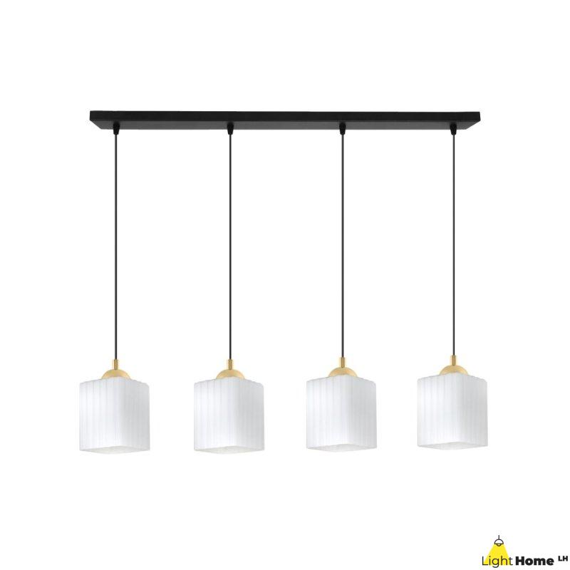 Lampa wisząca sufitowa żyrandol czarno-złoty RIFFLE szklany ryflowany do jadalni kuchni salonu