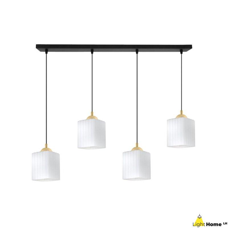 Lampa wisząca sufitowa żyrandol czarno-złoty RIFFLE szklany ryflowany do jadalni kuchni salonu