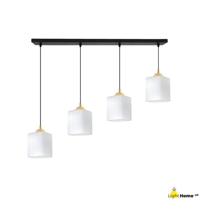 Lampa wisząca sufitowa żyrandol czarno-złoty RIFFLE szklany ryflowany do jadalni kuchni salonu
