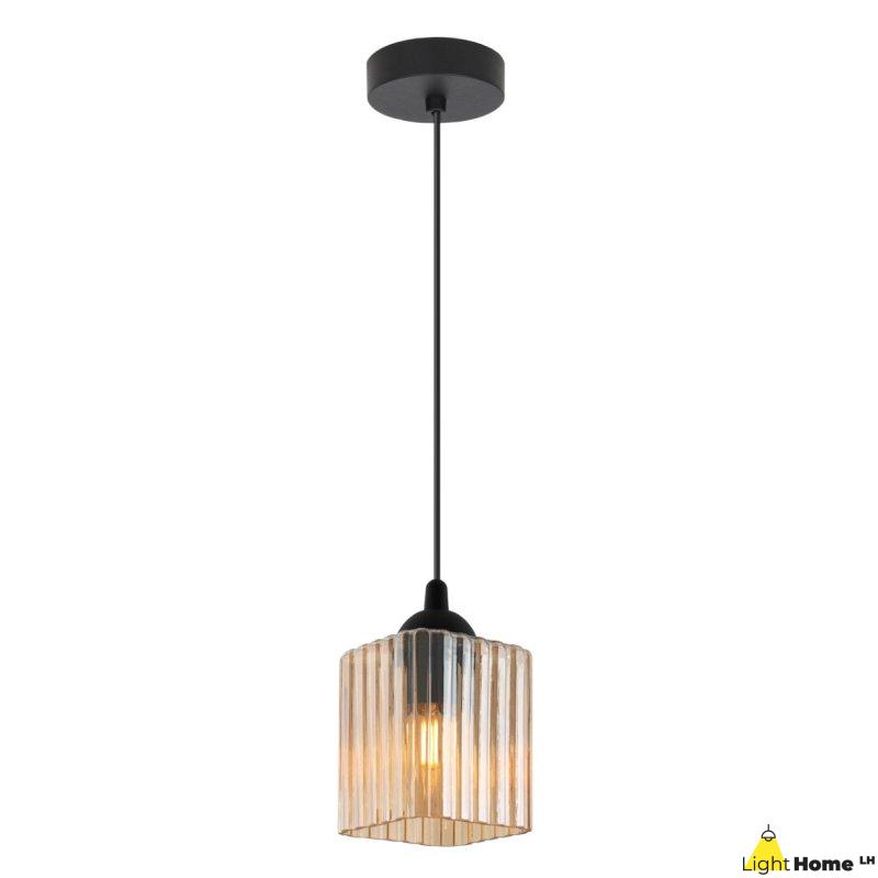 Lampa wisząca sufitowa żyrandol miodowy RIFFLE szklany kwadrat pojedynczy do jadalni kuchni
