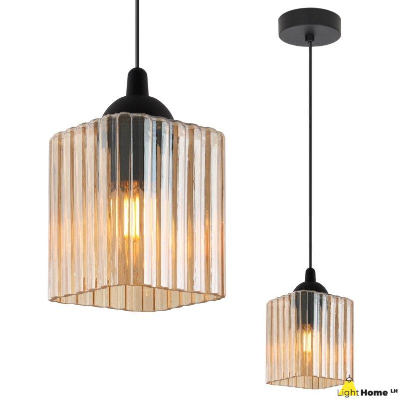 Lampa wisząca sufitowa żyrandol miodowy RIFFLE szklany kwadrat pojedynczy do jadalni kuchni
