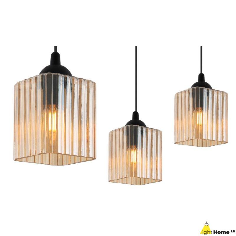Lampa wisząca sufitowa żyrandol miodowy RIFFLE szklany kwadrat pojedynczy do jadalni kuchni