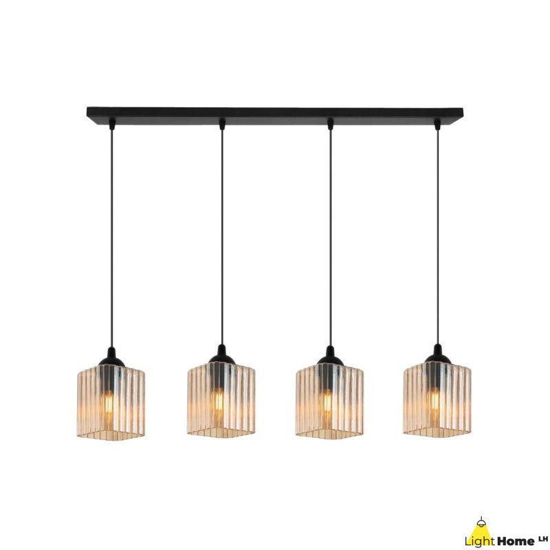 Lampa wisząca sufitowa żyrandol miodowy RIFFLE szklany nad stół i wyspę E27 4 źródła