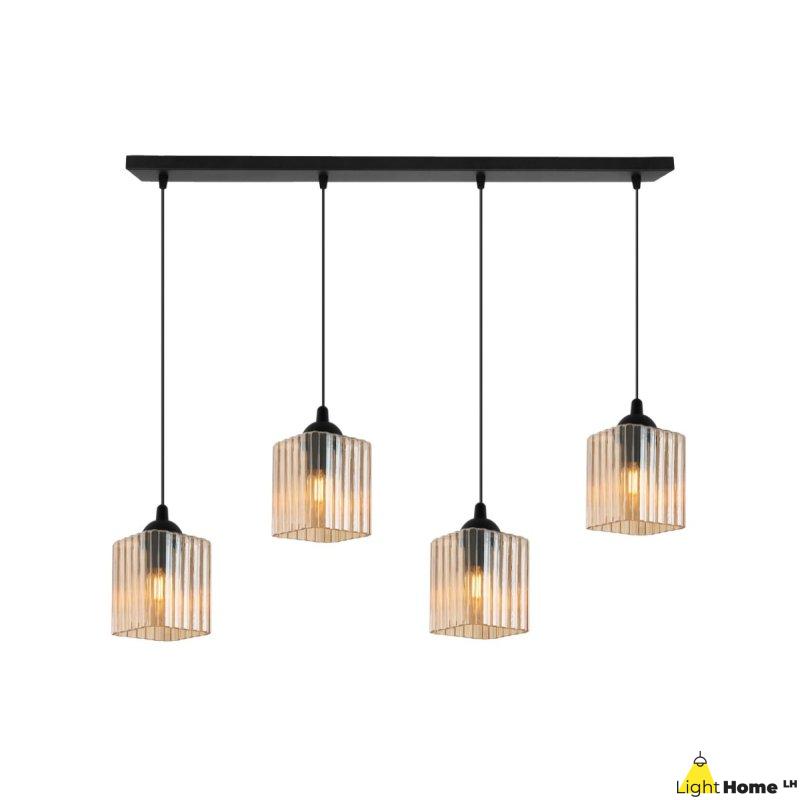 Lampa wisząca sufitowa żyrandol miodowy RIFFLE szklany nad stół i wyspę E27 4 źródła