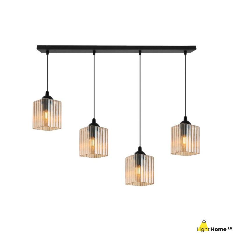 Lampa wisząca sufitowa żyrandol miodowy RIFFLE szklany nad stół i wyspę E27 4 źródła