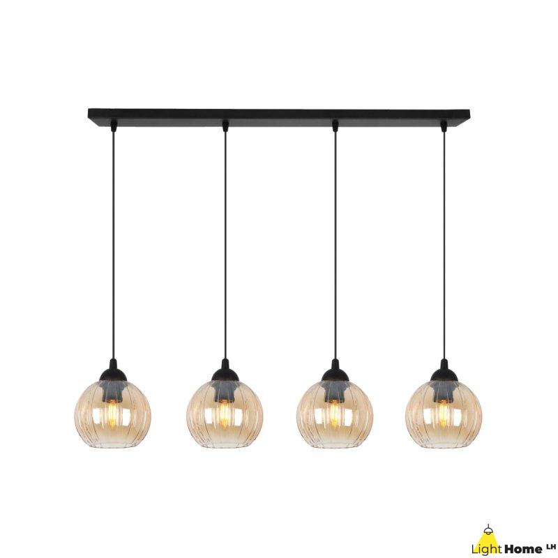 Lampa wisząca sufitowa żyrandol miodowy COSTA szklany kula glamour czarna listwa